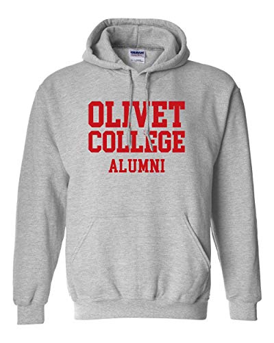 Olivet College Alumni Stacked Red Text Hooded Sweatshirt - Sport Grey