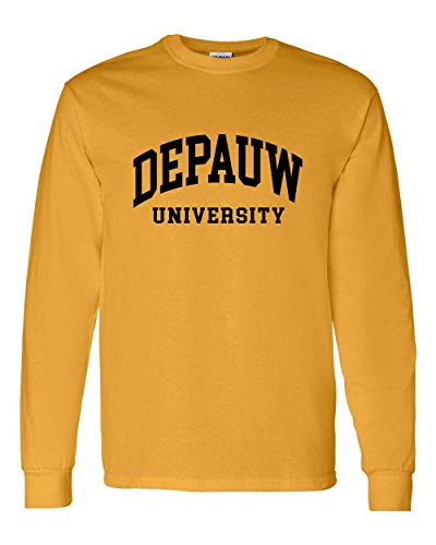 DePauw 1 Color Black Text Long Sleeve T-Shirt - Gold