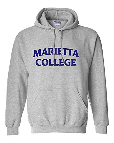 Marietta College Block Navy One Color Hooded Sweatshirt - Sport Grey