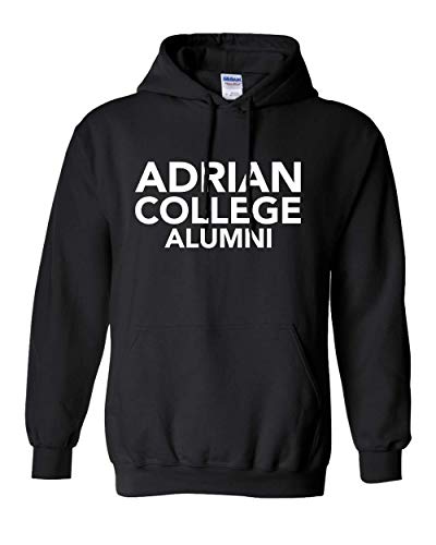 Adrian College Alumni Stacked 1 Color White Text Hoodie - Black