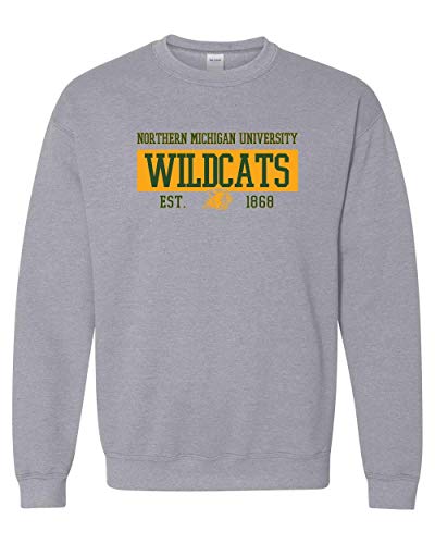 Northern Michigan Wildcats EST Two Color Crewneck Sweatshirt - Sport Grey
