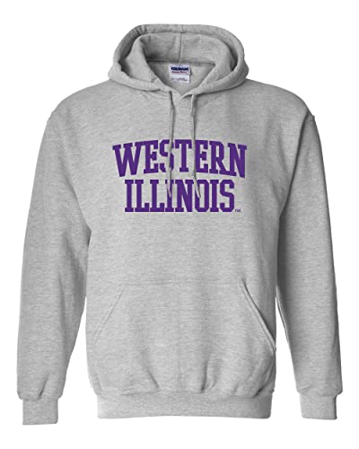 Western Illinois Purple Text Hooded Sweatshirt - Sport Grey