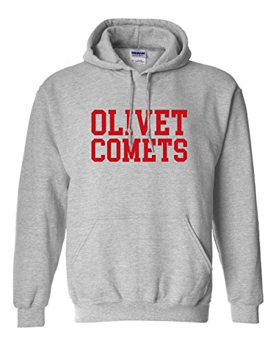 Olivet College Comets Red Text Hooded Sweatshirt - Sport Grey