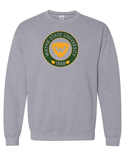 Wayne State University Two Color Circle Crewneck Sweatshirt - Sport Grey