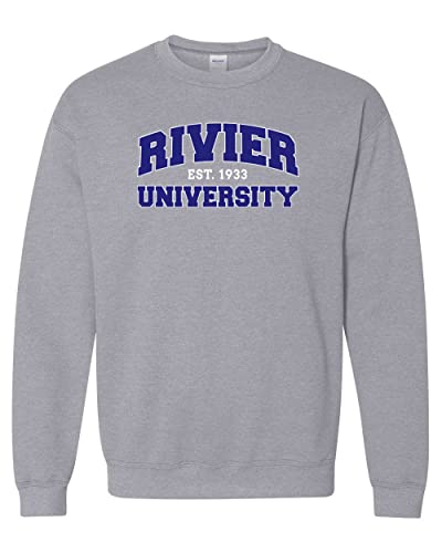 Rivier University Block Crewneck Sweatshirt - Sport Grey