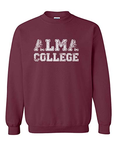 Alma College Distressed One Color Crewneck Sweatshirt - Maroon