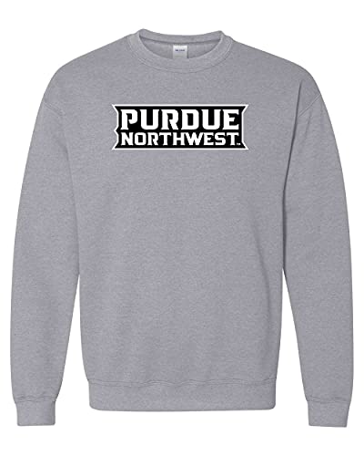 Purdue Northwest Block Text Logo Two Color Crewneck Sweatshirt - Sport Grey