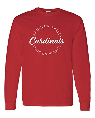 Saginaw Valley State University Circular 1 Color Long Sleeve T-Shirt - Red