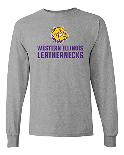 Western Illinois Full Logo Long Sleeve T-Shirt - Sport Grey