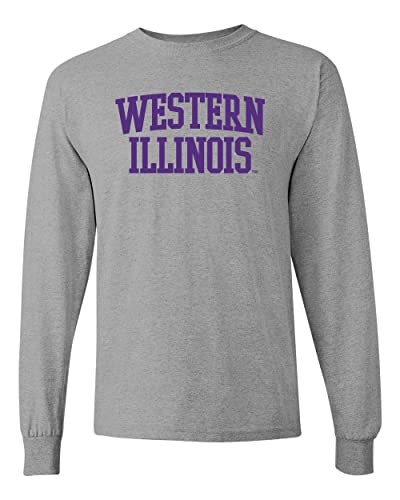 Western Illinois Purple Text Long Sleeve T-Shirt - Sport Grey